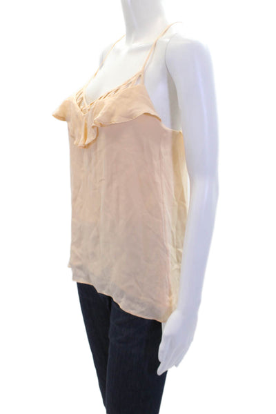 Rebecca Minkoff Womens Silk Ruffle Trim Pullover Tank Top Blouse Beige Size 4