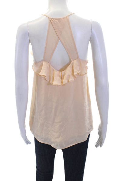 Rebecca Minkoff Womens Silk Ruffle Trim Pullover Tank Top Blouse Beige Size 4