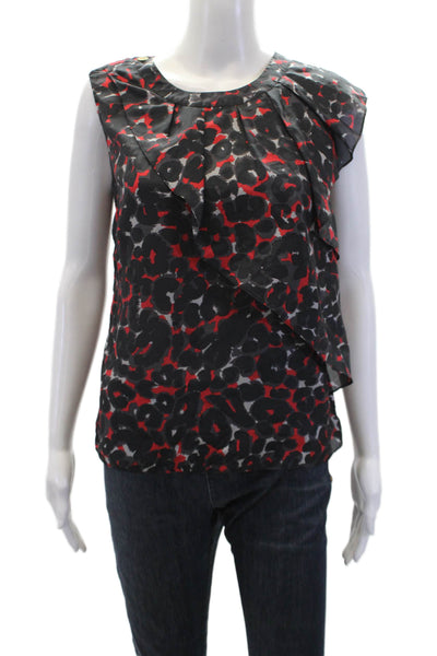 Michael Michael Kors Womens Silk Animal Print Tank Top Blouse Red Size 4P