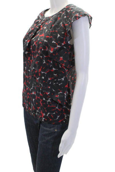 Joie Womens Silk Ruched Short Sleeve Button Up Blouse Top Black Size L