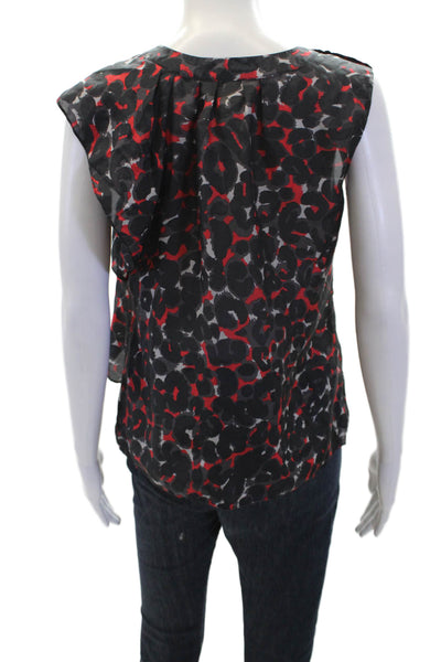 Joie Womens Silk Ruched Short Sleeve Button Up Blouse Top Black Size L
