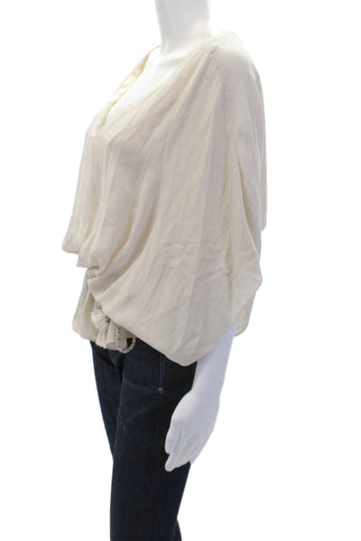 Chelsea Flower Womens Silk V-Neck Short Sleeve Pullover Blouse Top Beige Size XS