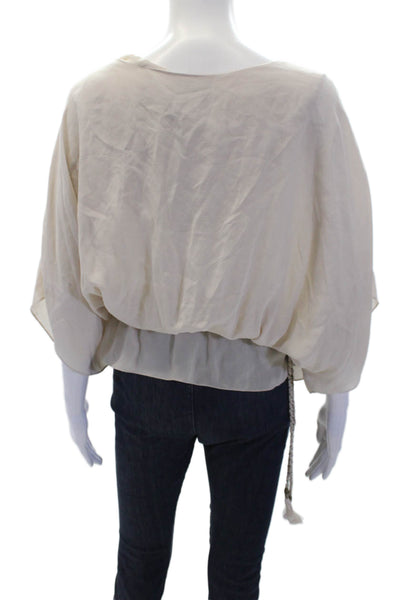 Chelsea Flower Womens Silk V-Neck Short Sleeve Pullover Blouse Top Beige Size XS