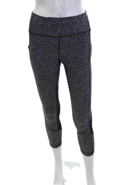 Lululemon Womens Stretch Abstract Cropped Mid-Rise Cropped Leggings Black Size 4