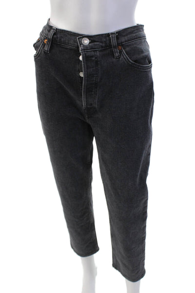 Re/Done Womens Button Fly High Rise Straight Leg Jeans Gray Denim Size 3 1