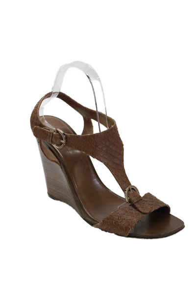 Sergio Rossi Womens Leather Snakeskin Print Wedge Sandals Brown Size 41 11