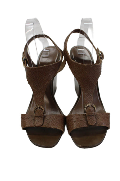 Sergio Rossi Womens Leather Snakeskin Print Wedge Sandals Brown Size 41 11