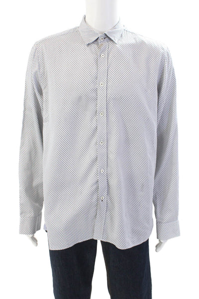 Ted Baker Mens Cotton Long Sleeve Button Down Printed Shirt Gray Size 17