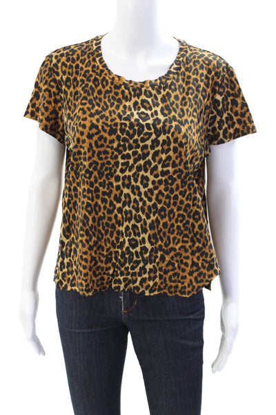 Scotch And Soda Womens Cotton Leopard Print Crew Neck T-Shirt Brown Size L