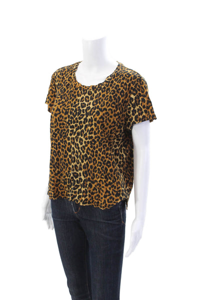 Scotch And Soda Womens Cotton Leopard Print Crew Neck T-Shirt Brown Size L