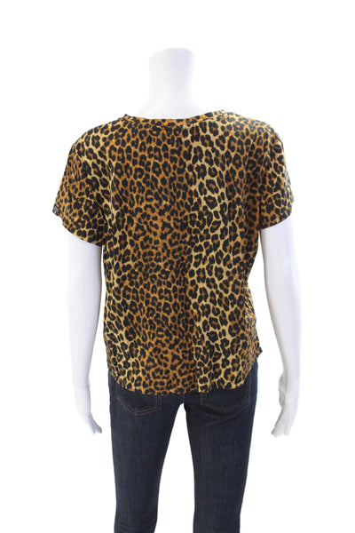 Scotch And Soda Womens Cotton Leopard Print Crew Neck T-Shirt Brown Size L