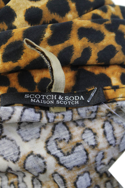 Scotch And Soda Womens Cotton Leopard Print Crew Neck T-Shirt Brown Size L
