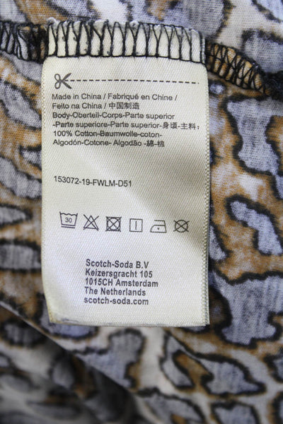 Scotch And Soda Womens Cotton Leopard Print Crew Neck T-Shirt Brown Size L