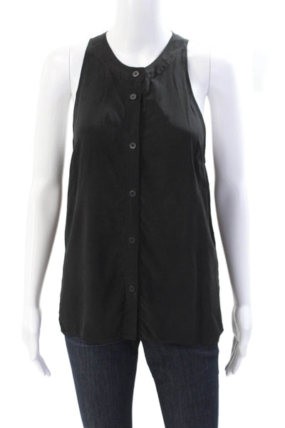 T Alexander Wang Womens Silk Crew Neck Button Front Blouse Top Black Size M