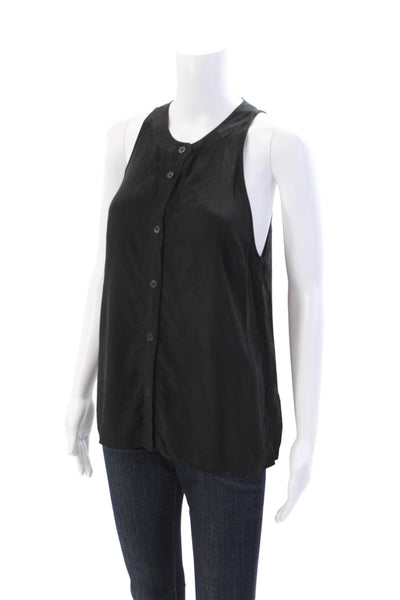T Alexander Wang Womens Silk Crew Neck Button Front Blouse Top Black Size M