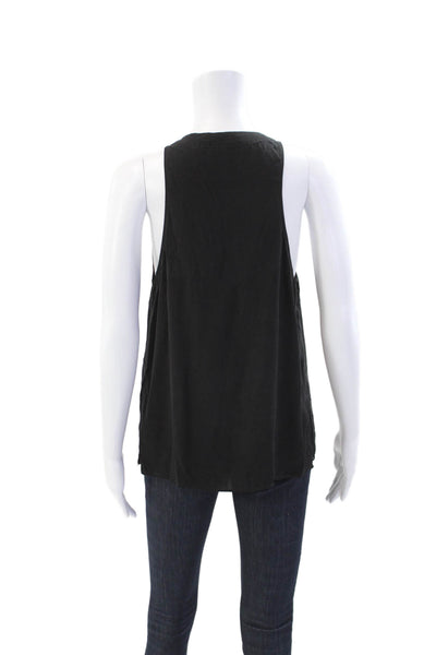 T Alexander Wang Womens Silk Crew Neck Button Front Blouse Top Black Size M