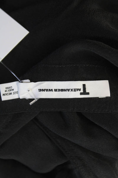T Alexander Wang Womens Silk Crew Neck Button Front Blouse Top Black Size M