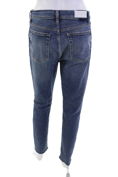 Re/Done Womens Cotton Distressed High-Rise Slim Denim Jeans Blue Size 28