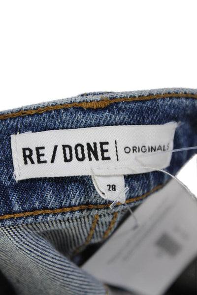Re/Done Womens Cotton Distressed High-Rise Slim Denim Jeans Blue Size 28