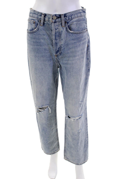 Denim Forum Womens Cotton Distressed Light Wash Buttoned Jeans Blue Size 27