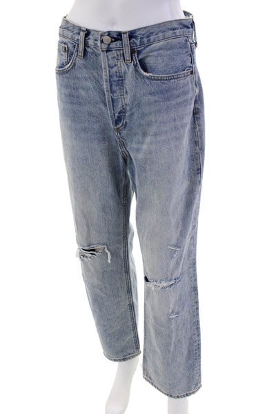 Denim Forum Womens Cotton Distressed Light Wash Buttoned Jeans Blue Size 27