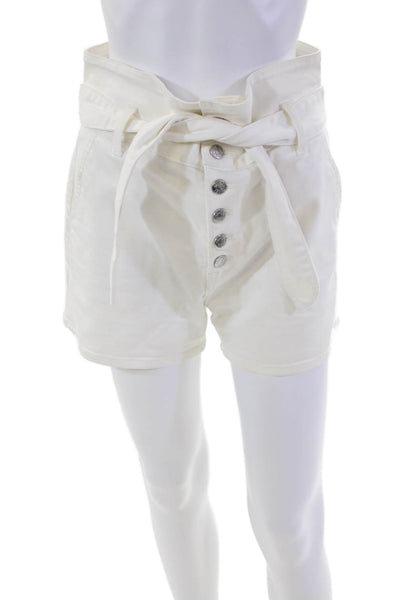 Grlfrnd Womens Cotton Buttoned Belted Waist Detail Denim Shorts White Size 27