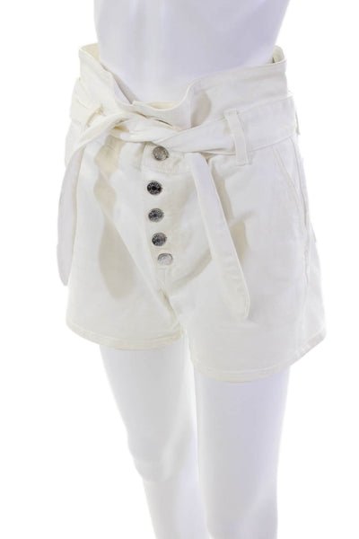 Grlfrnd Womens Cotton Buttoned Belted Waist Detail Denim Shorts White Size 27
