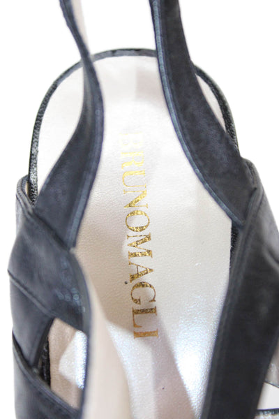 Bruno Magli Womens Leather Strappy Platform Stiletto Heels Solid Black Size 10
