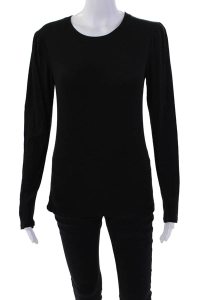 Goldie Womens Ribbed Gathered Shoulder Long Sleeve Casual Top Black Size M