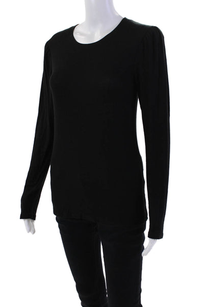 Goldie Womens Ribbed Gathered Shoulder Long Sleeve Casual Top Black Size M