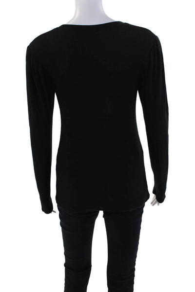 Goldie Womens Ribbed Gathered Shoulder Long Sleeve Casual Top Black Size M