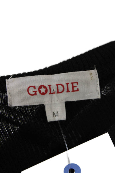 Goldie Womens Ribbed Gathered Shoulder Long Sleeve Casual Top Black Size M