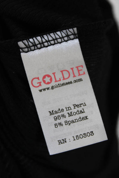 Goldie Womens Ribbed Gathered Shoulder Long Sleeve Casual Top Black Size M