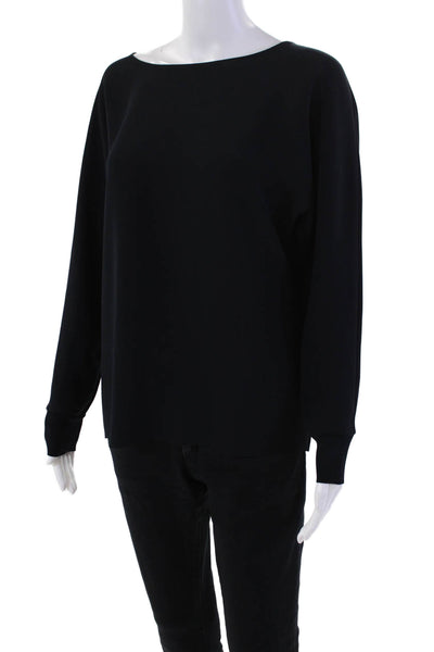 Vince Womens Long Sleeved Ribbed Cuff Boat Neck Top Solid Black Size XS