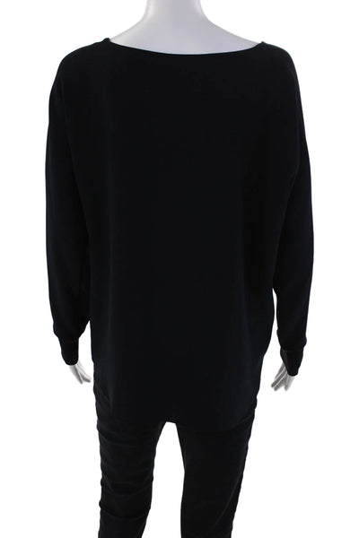 Vince Womens Long Sleeved Ribbed Cuff Boat Neck Top Solid Black Size XS