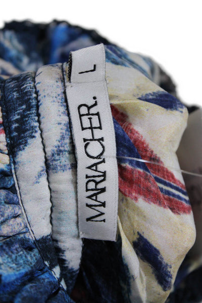 Mariacher Womens Silk Sleeveless Scalloped Ruffled Neck Blouse Blue Size L