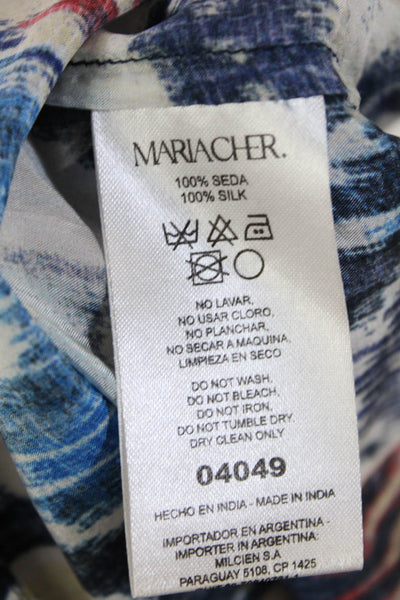 Mariacher Womens Silk Sleeveless Scalloped Ruffled Neck Blouse Blue Size L