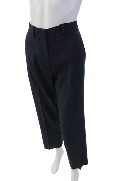 Odeeh Womens Zip Pleated Lined Tapered Leg Trousers Navy Blue Size EUR 34