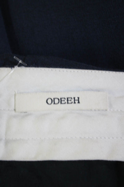 Odeeh Womens Zip Pleated Lined Tapered Leg Trousers Navy Blue Size EUR 34