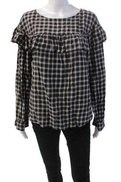 La Vie Womens Textured Long Sleeve Round Neck Graphic Print Blouse Black Size L