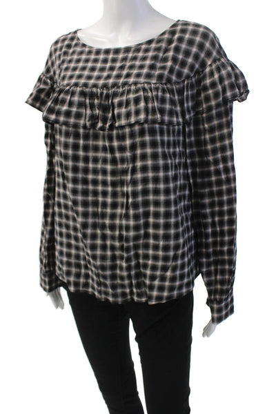 La Vie Womens Textured Long Sleeve Round Neck Graphic Print Blouse Black Size L