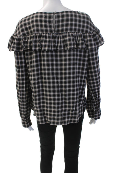 La Vie Womens Textured Long Sleeve Round Neck Graphic Print Blouse Black Size L
