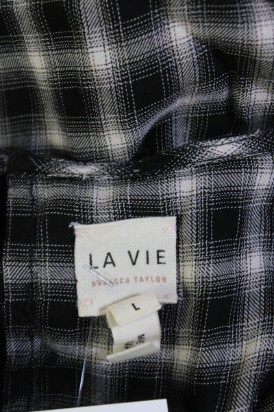 La Vie Womens Textured Long Sleeve Round Neck Graphic Print Blouse Black Size L