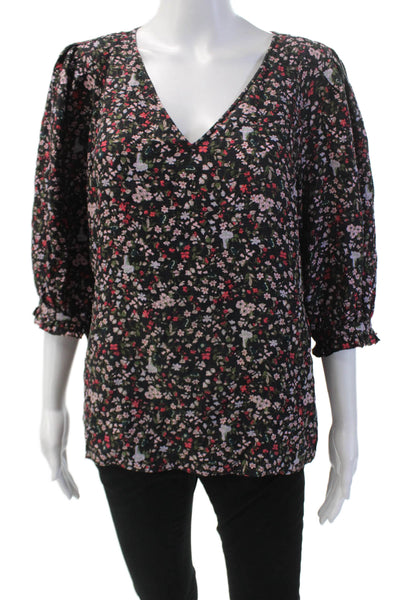 Rebecca Taylor Womens Textured Half Sleeve Floral Blouse Black Size 10
