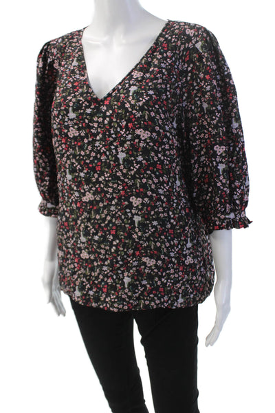 Rebecca Taylor Womens Textured Half Sleeve Floral Blouse Black Size 10