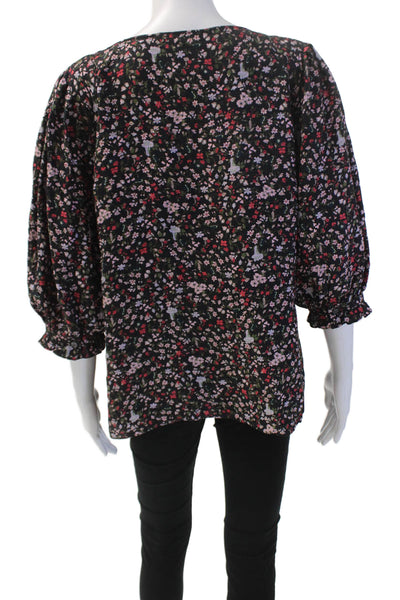 Rebecca Taylor Womens Textured Half Sleeve Floral Blouse Black Size 10
