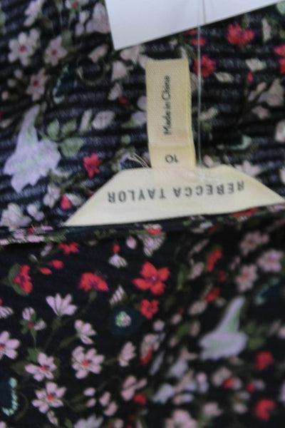 Rebecca Taylor Womens Textured Half Sleeve Floral Blouse Black Size 10