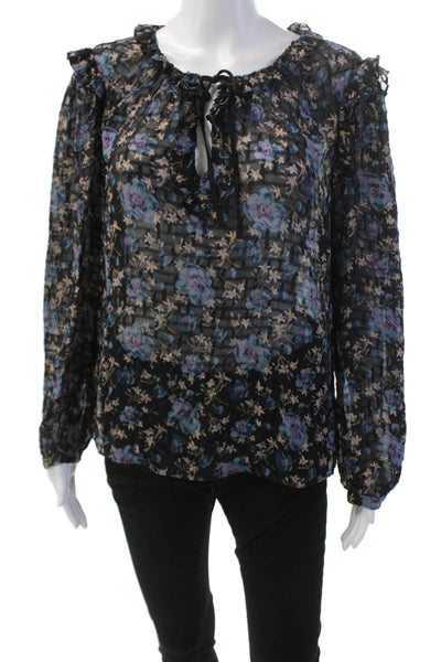 Rebecca Taylor Womens Long Sleeve Scoop Neck Floral Blouse Black Size 10