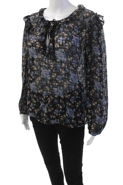 Rebecca Taylor Womens Long Sleeve Scoop Neck Floral Blouse Black Size 10