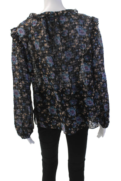 Rebecca Taylor Womens Long Sleeve Scoop Neck Floral Blouse Black Size 10